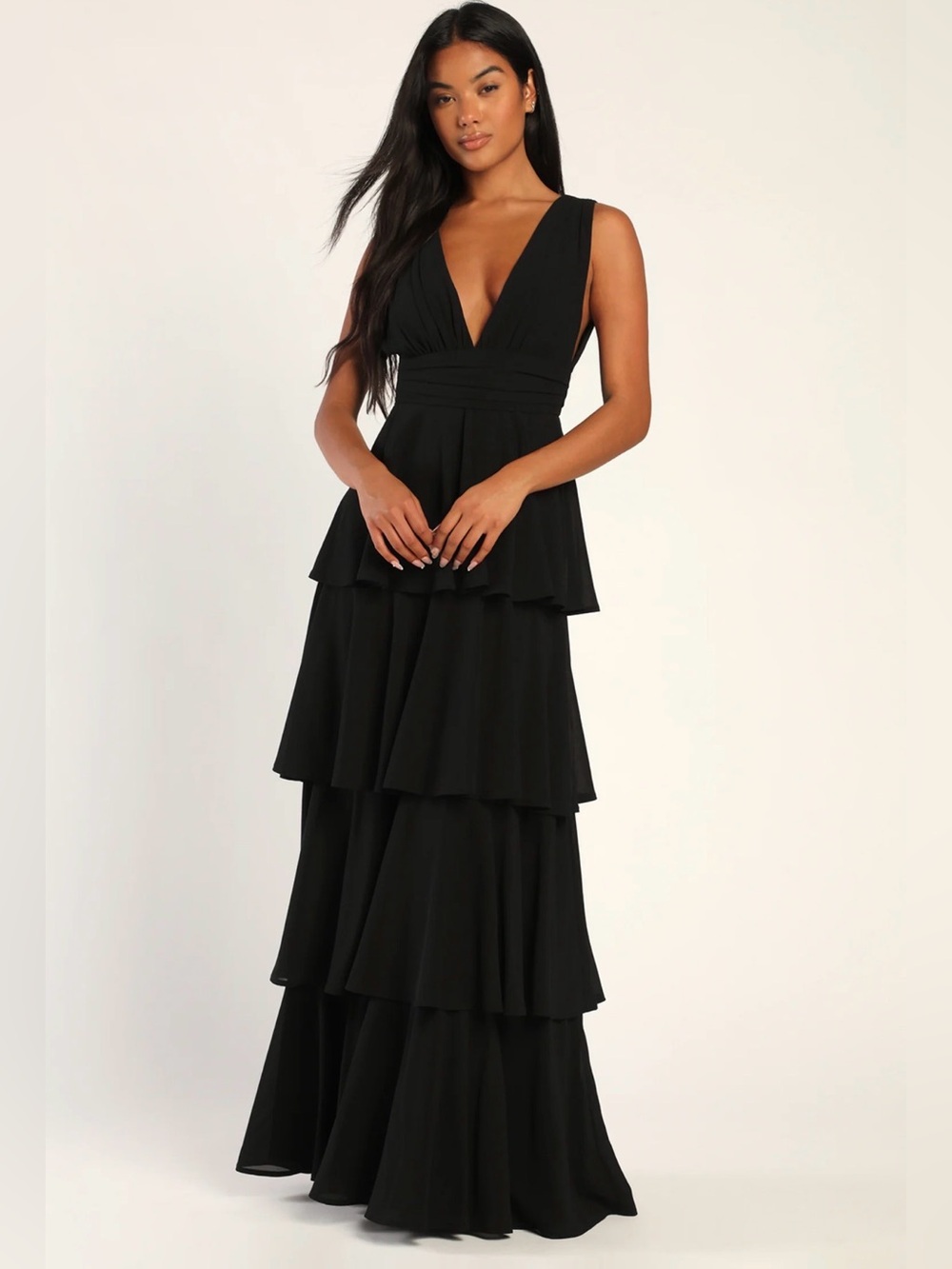 NWT Lulus Amazing Evening Black Tiered Maxi Dress - size small - black